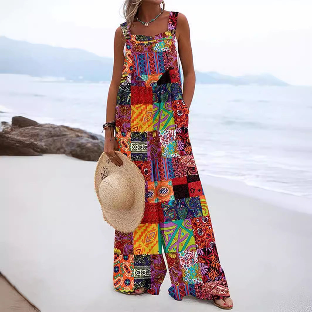 Women's Summer Digital Printing Romper National Fashion Jumpsuits