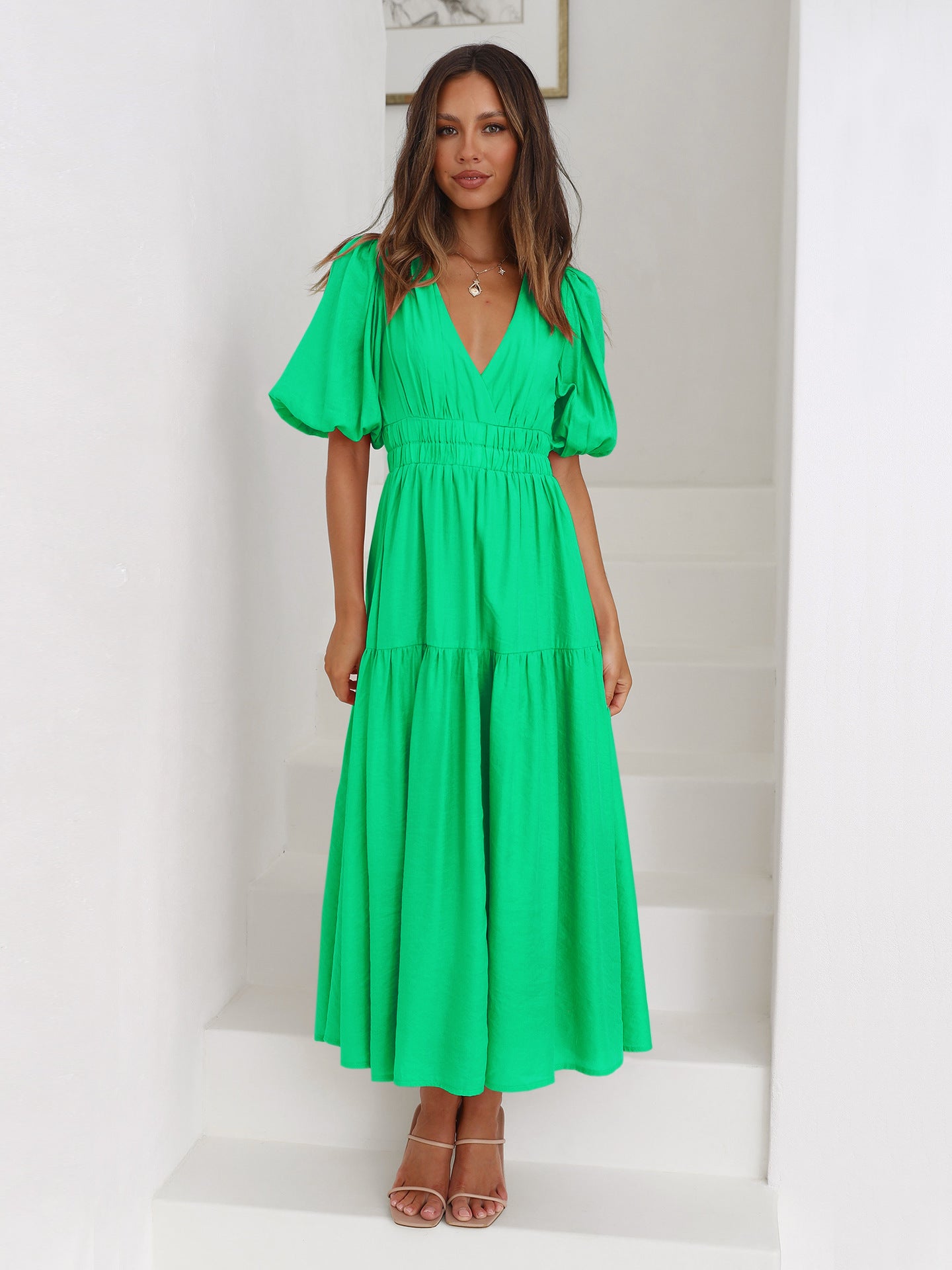 Women's Dress High-grade Long Ruffled Lantern Sleeves Dresses