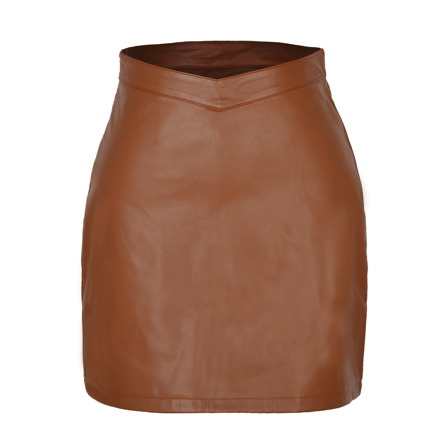 Women's Leather Fashion V Waist Navel Zipper Skirts