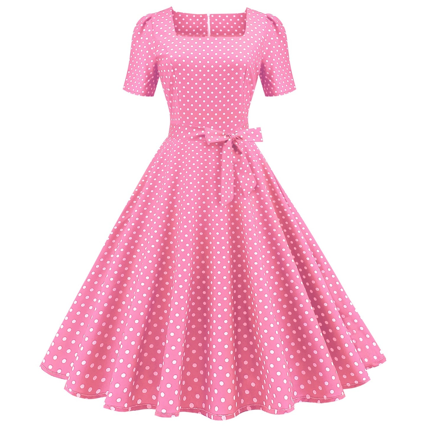 Women's Temperament Square Collar Sleeve Polka Dot Dresses