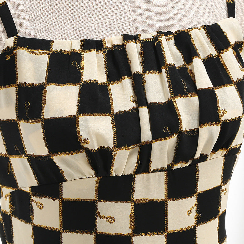 Women's Slim Fit British Lattice Strap High Waist Elegant Dress