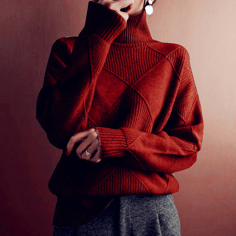 Women's Loose Temperament Commuter Solid Color Turtleneck Sweater