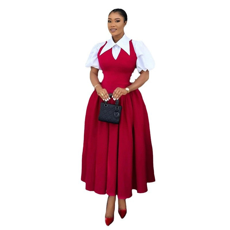 Women's Sleeve Shirt Collar High Waist Slimming Dresses