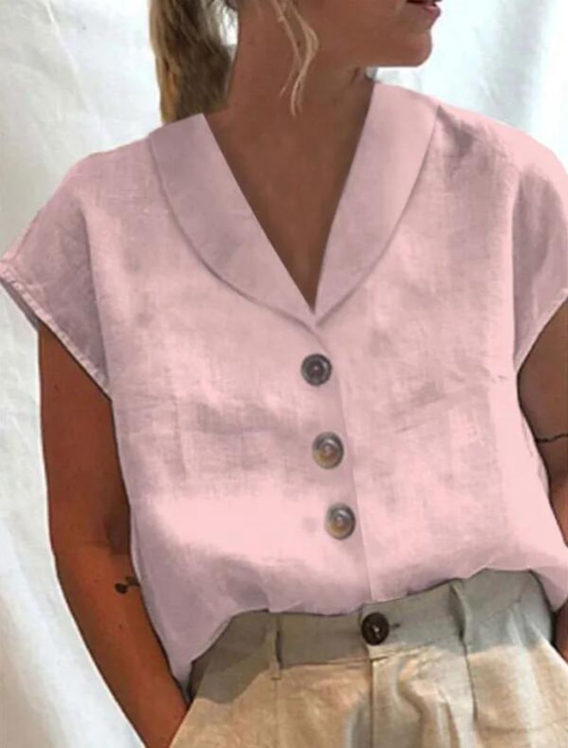 Women's Short-sleeved Solid Color Stand-up Collar Shirt Blouses