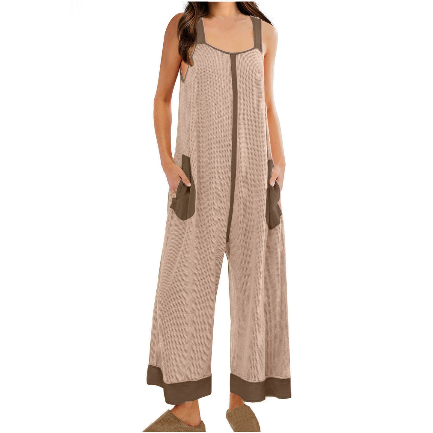 Women's Casual Loose Sleeveless One-piece Stitching Trousers Jumpsuits