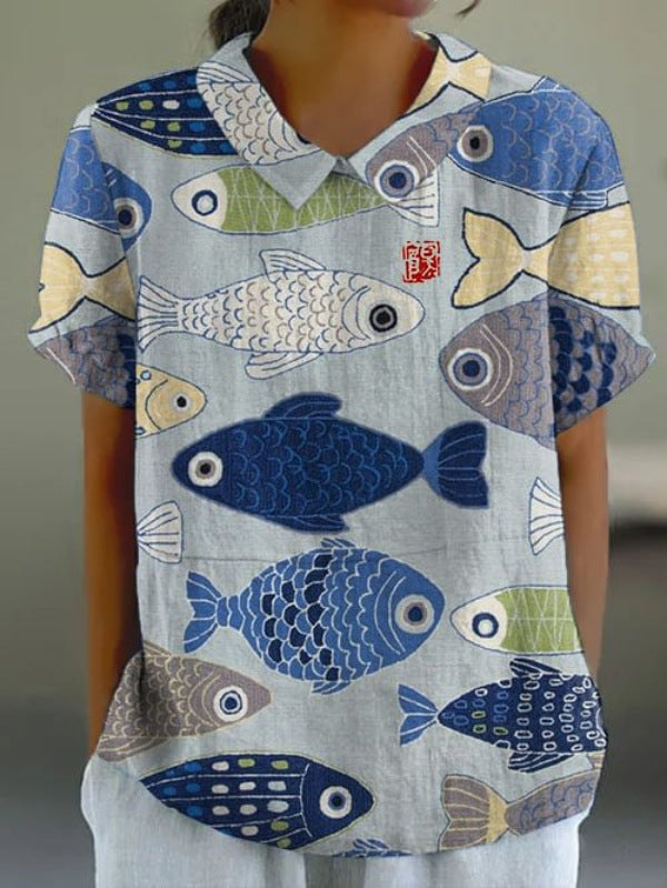 Fashion Summer Style Sleeve Printed Pullover Blouses
