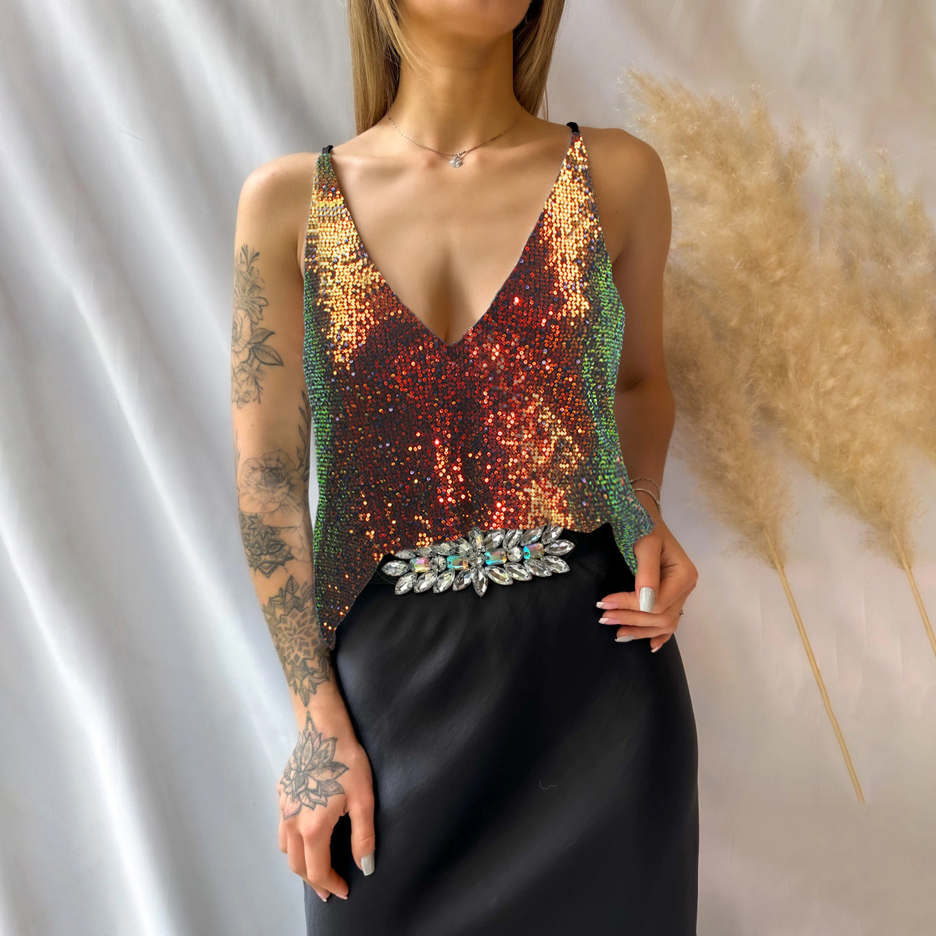Outer Wear Camisole Sexy Shiny Sleeveless Tops