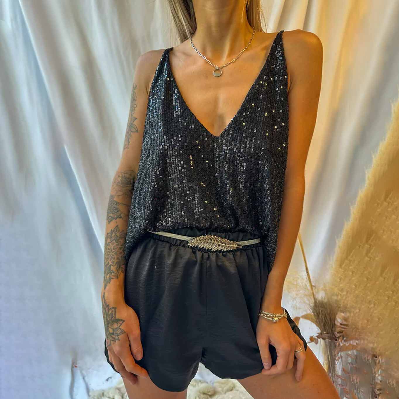 Outer Wear Camisole Sexy Shiny Sleeveless Tops