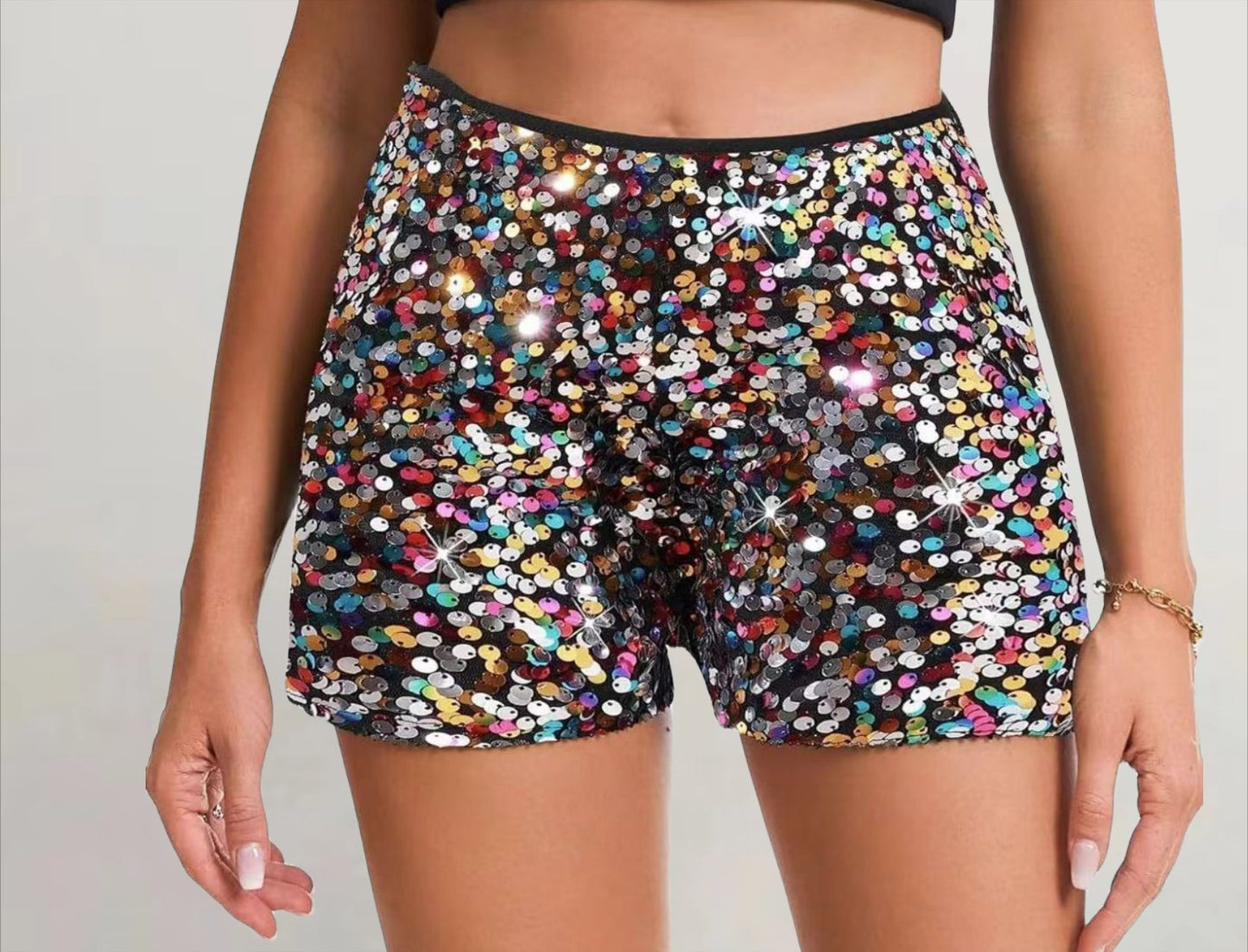 Sequin Slim Hot Sequins Mid Waist Shorts