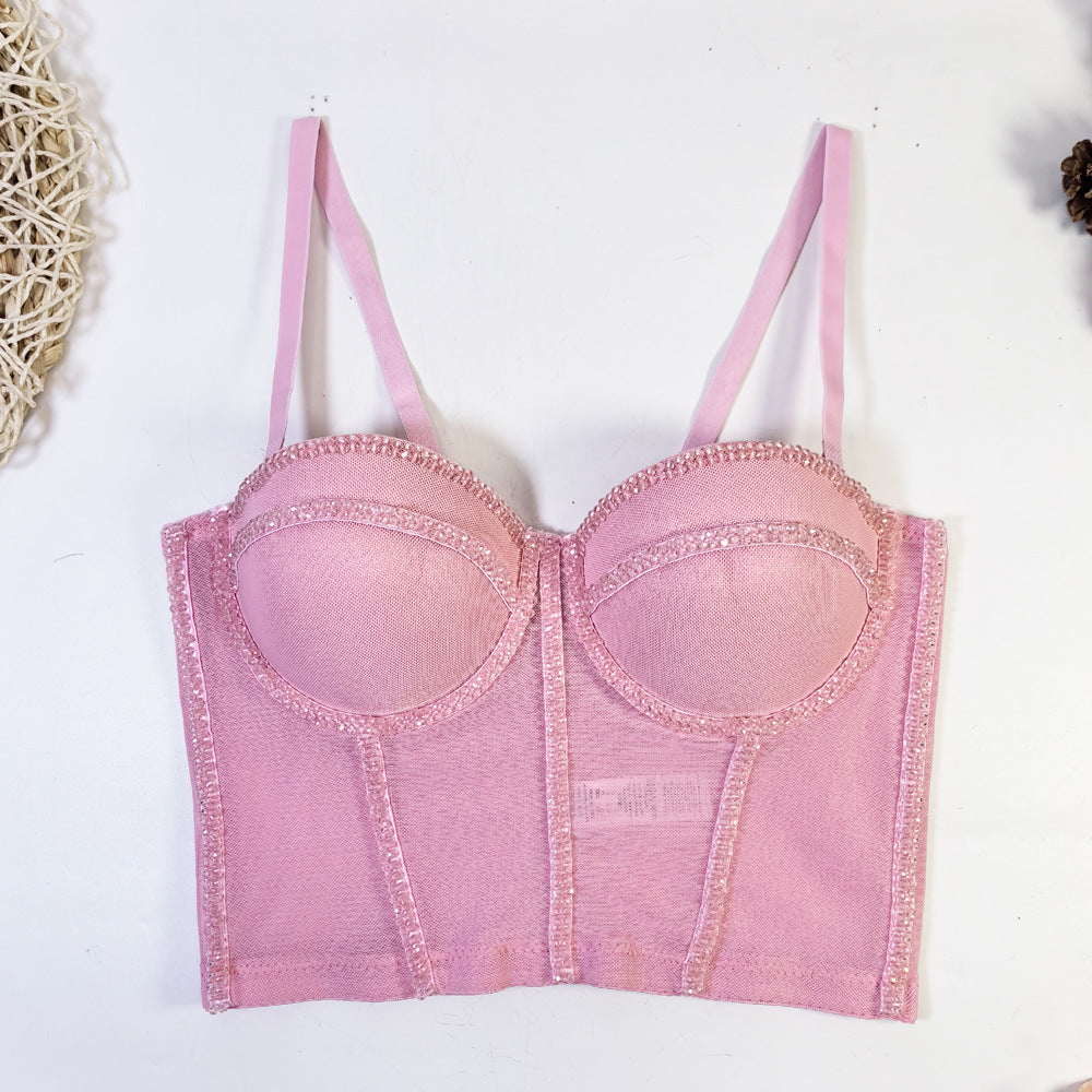 Beaded Mesh Bra Outer Wear Body Shaping Tops