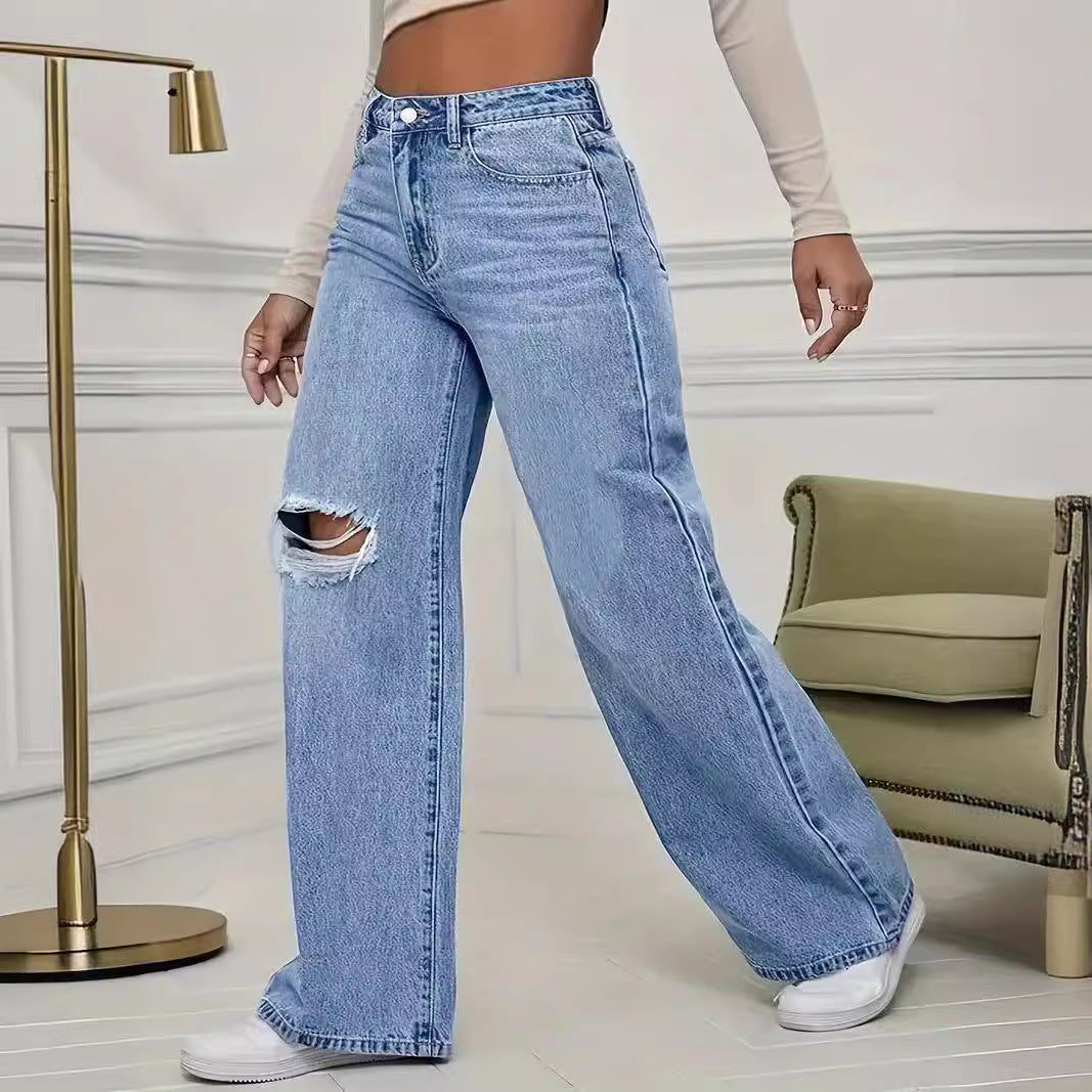 Women's South America Ripped Trousers Versatile Classic Jeans