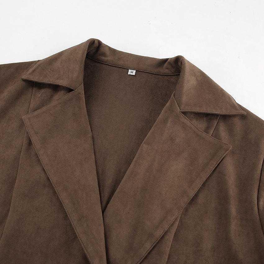 Women's Suede Retro Commuter Brown Collar High-grade Coats