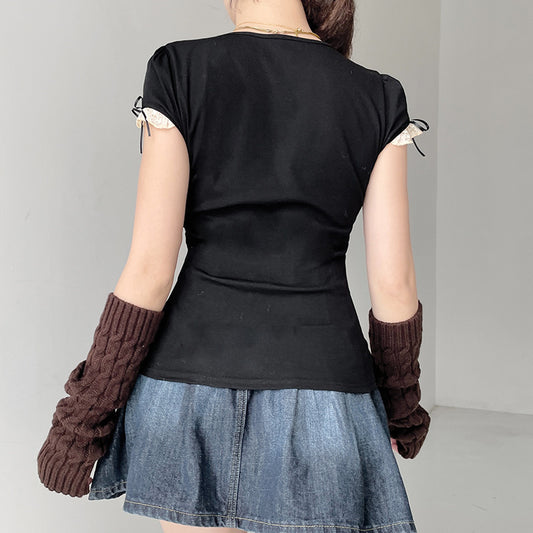 Women's Lace Stitching Fake Two-piece Sexy Low-cut Blouses