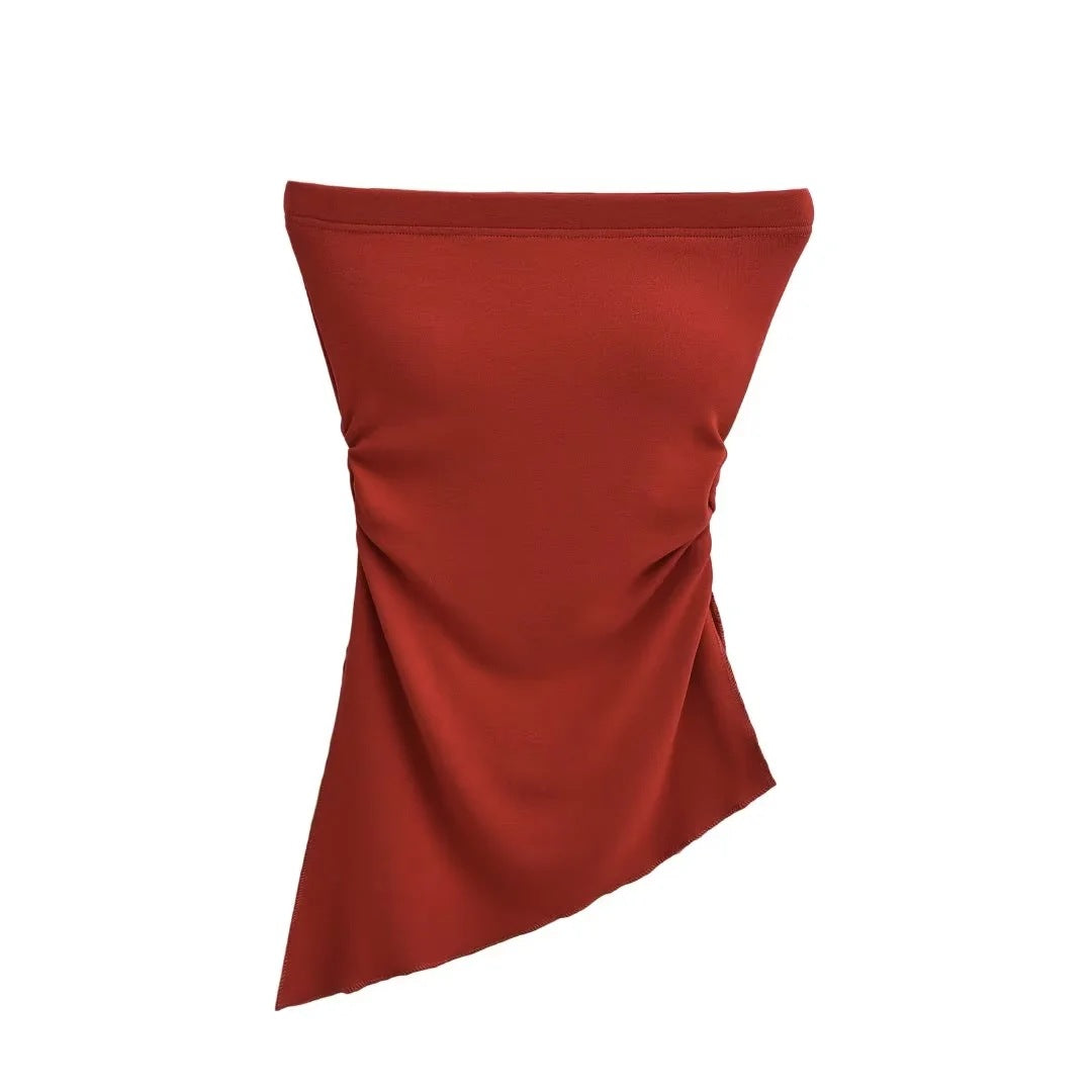 Slit Chest Pad Tube Summer Stretch Tops