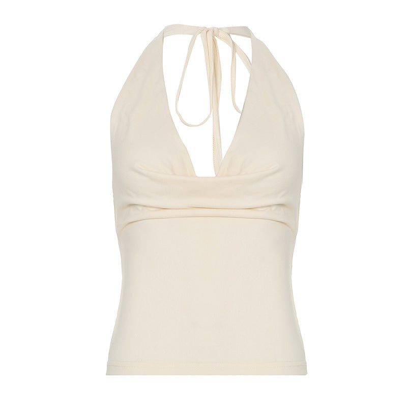 Women's Slim Fit Halter Skin Color Backless Swing Tops