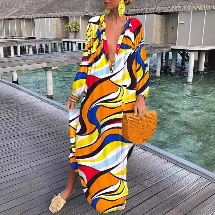 Women's Autumn Printed Pullover Long Sleeve Dress Dresses
