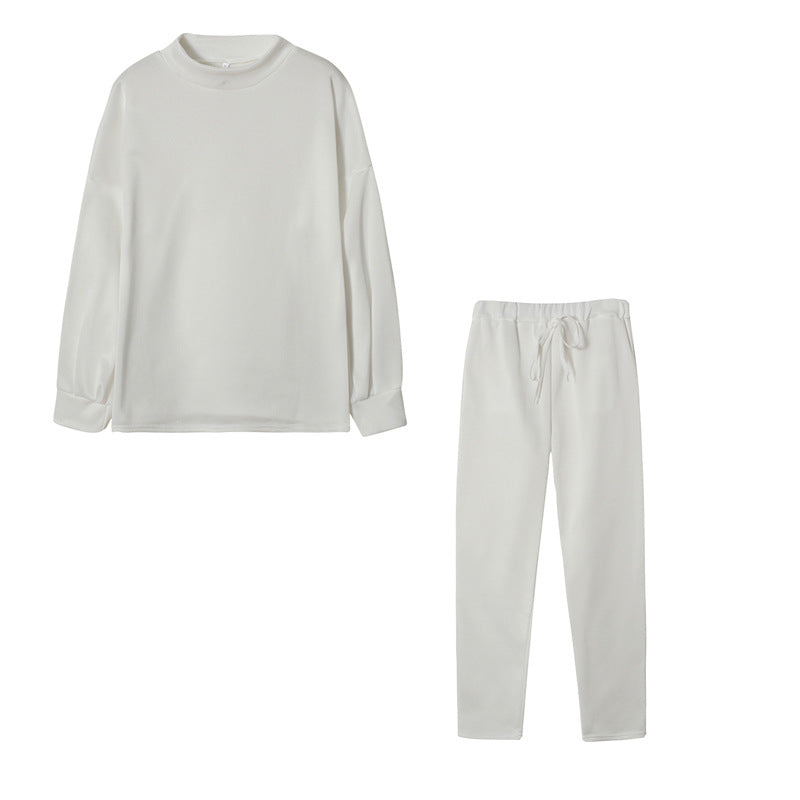 Women's Turtleneck Casual Solid Color Trousers Two-piece Suits