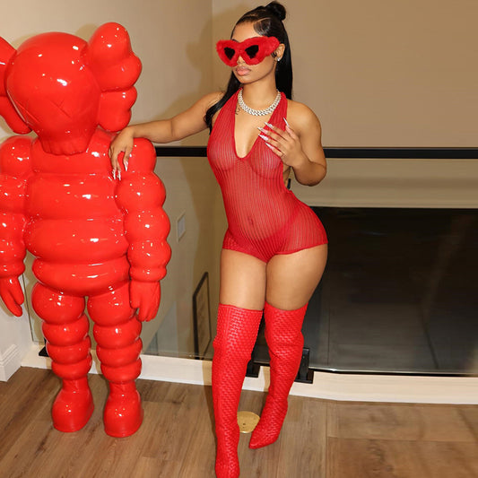 Women's Summer Halter Backless Sexy Cutout Tight Jumpsuits