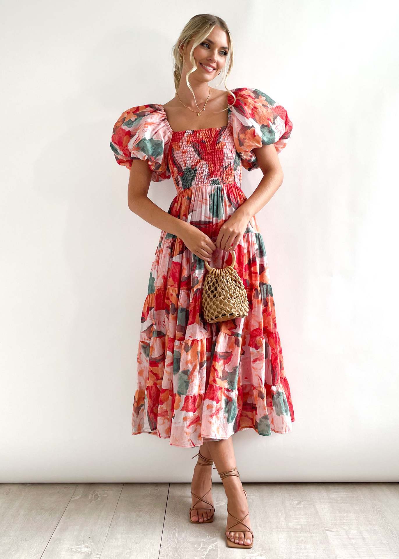 Women's Summer Puff Sleeve Holiday Slim Looking Long Dress Hot Dresses