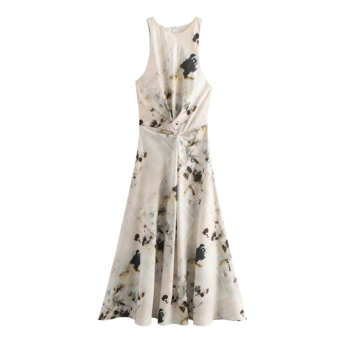 Women's Graceful Fashionable Pleated Print Sleeveless Dress Clothing