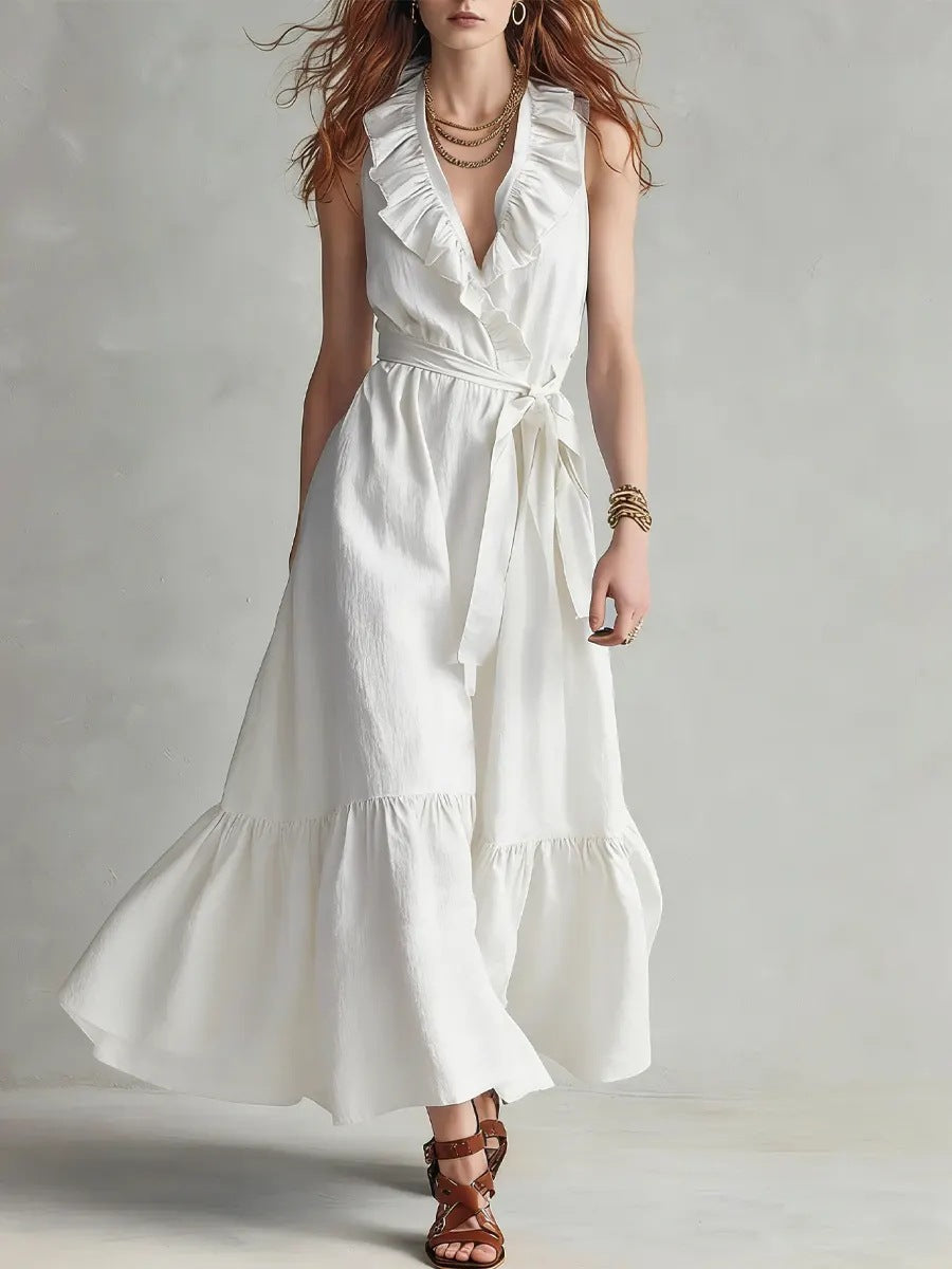 Fashion Solid Color Sleeveless Lace Band Dress