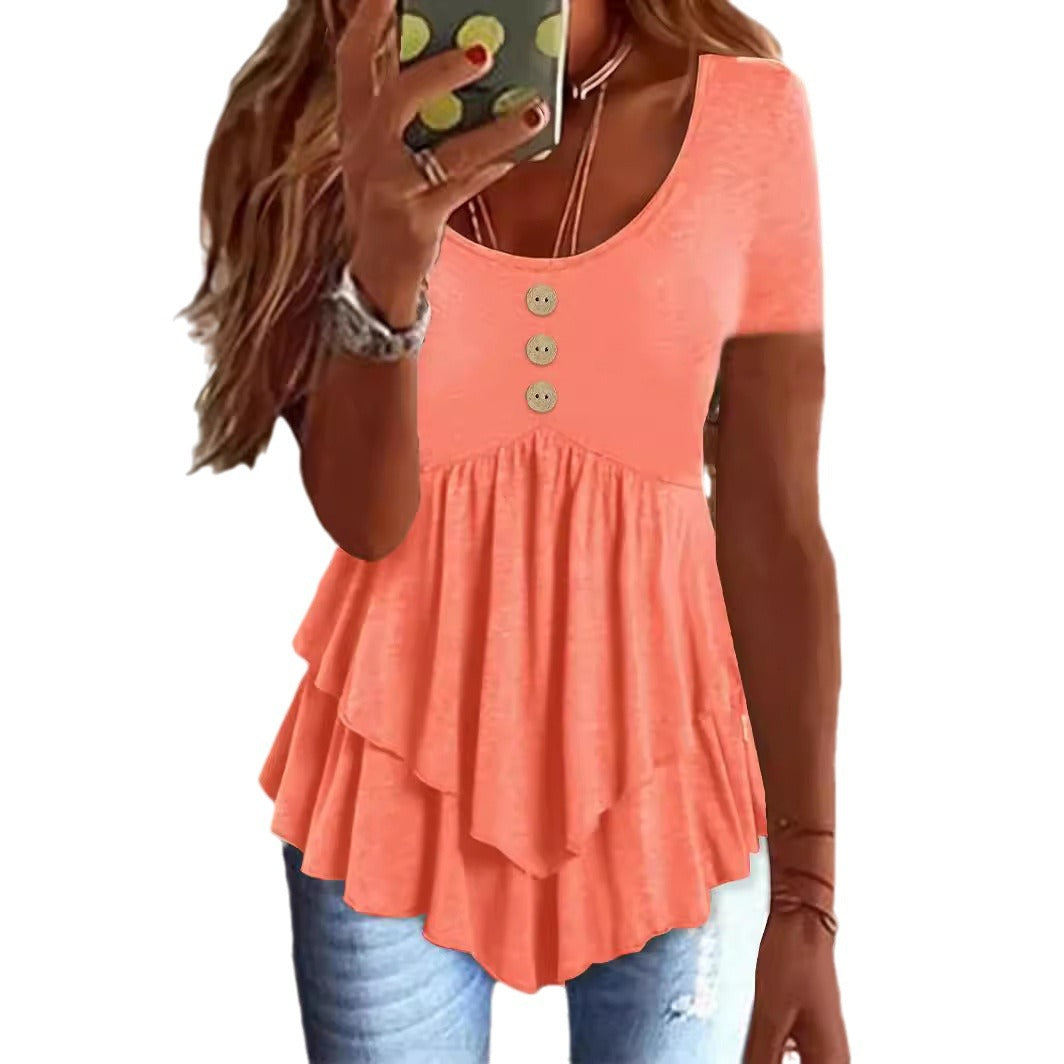 Women's Fashion Button Casual Solid Color Sleeve Blouses