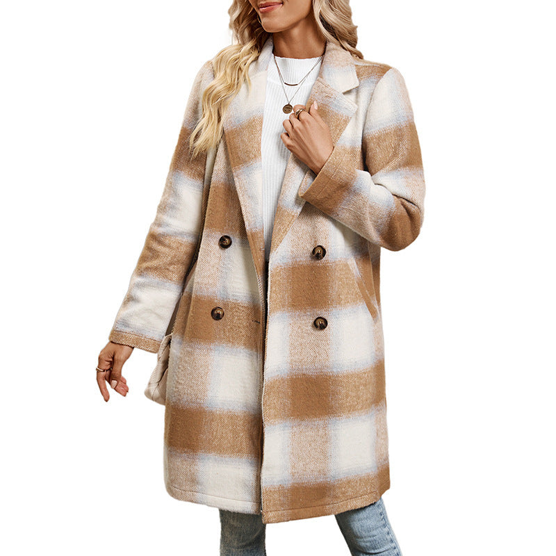 Women's Woolen Casual Retro Mid-length Collar Brushed Coats