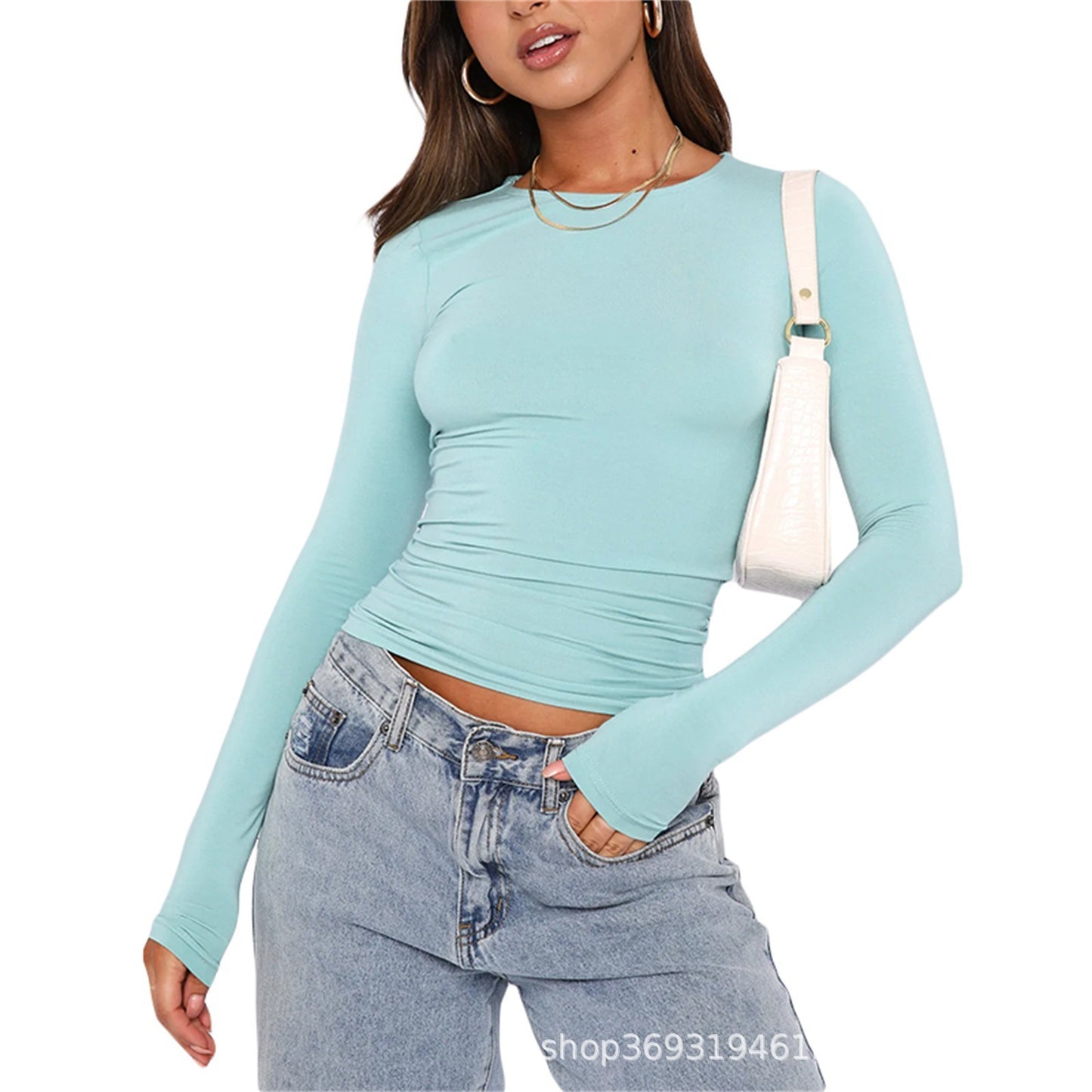 Women's Short-sleeved T-shirt Solid Color Slim Pullover Tops
