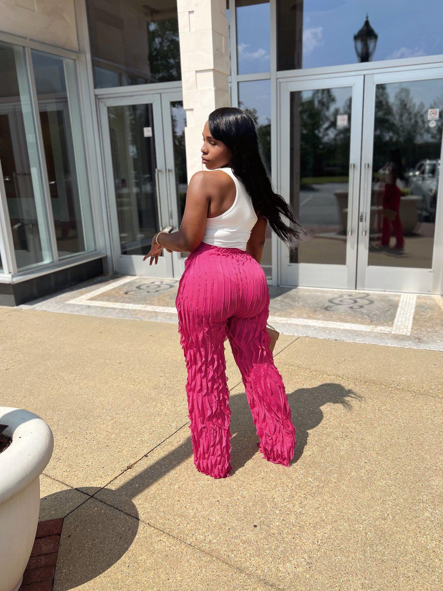 Women's Mesh Wavy Ruffled Loose High Waist Pants