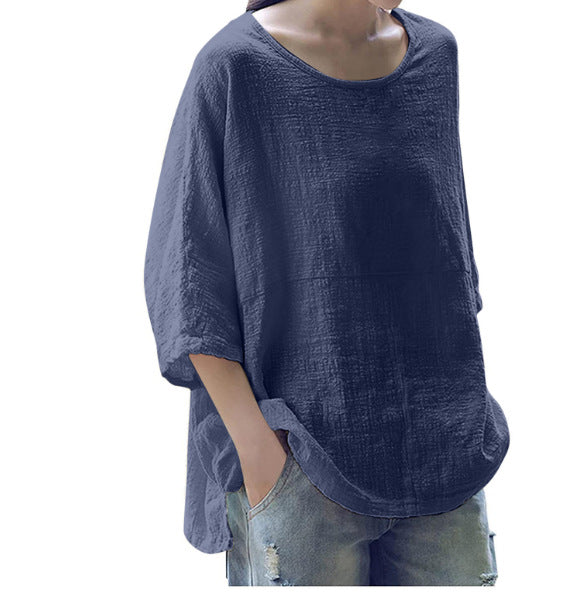 Women's Length Sleeve Pullover Loose Round Neck Blouses