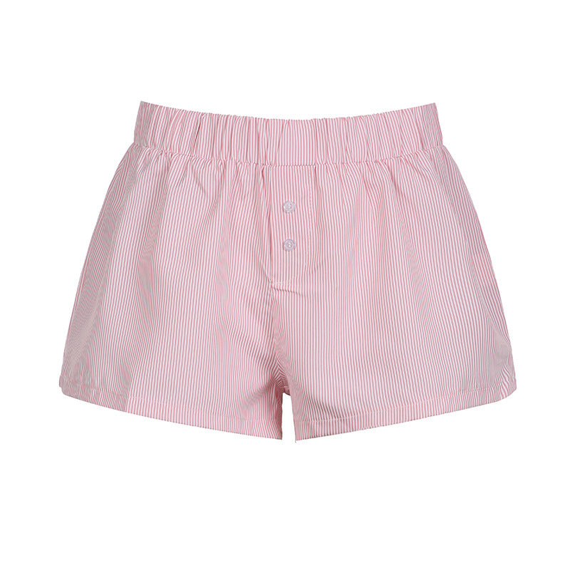 Women's Summer Striped Woven Elastic High Waist Button Loose Casual Pants
