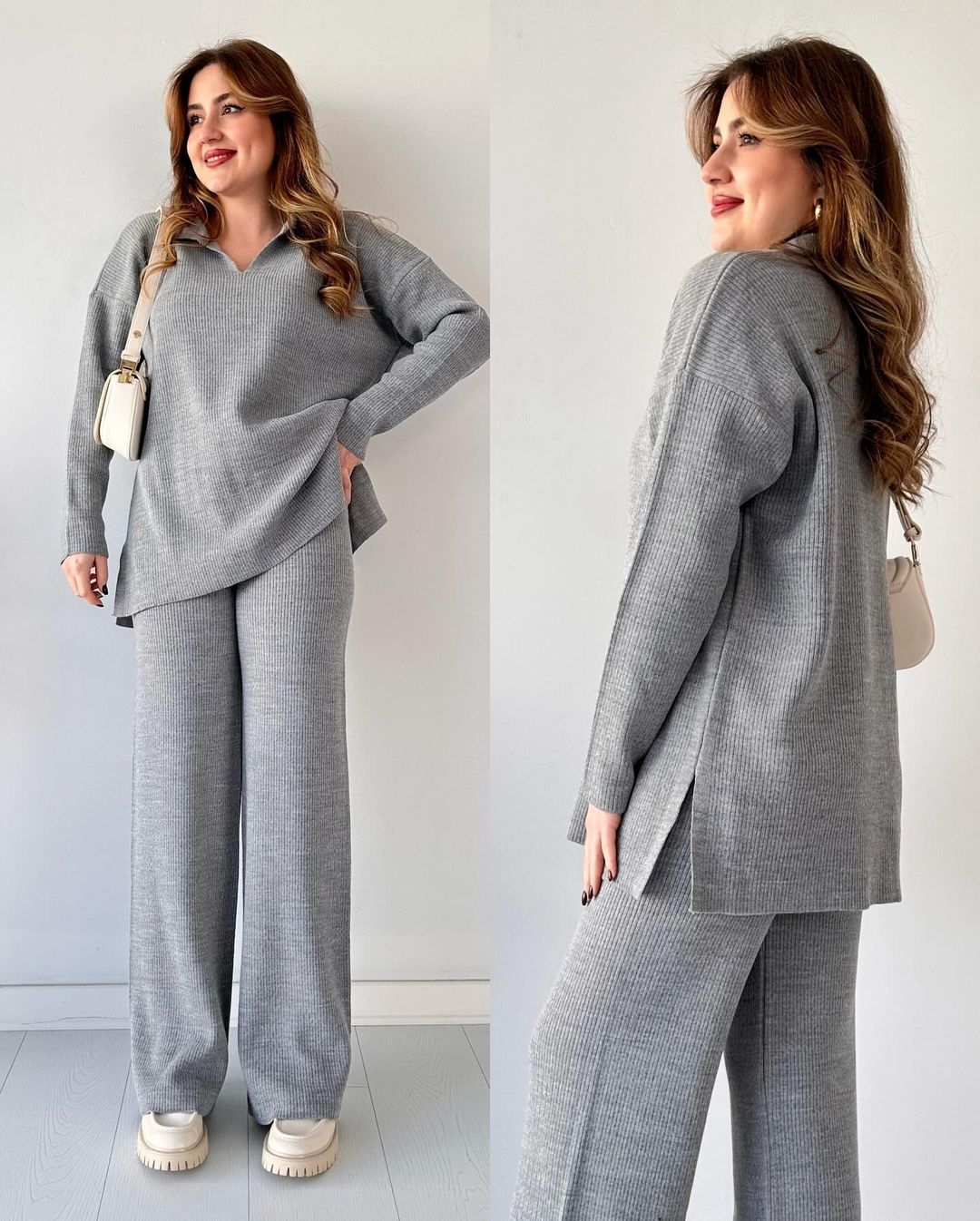 Women's Color Loose Slit Hemline At Hem Two-piece Suits