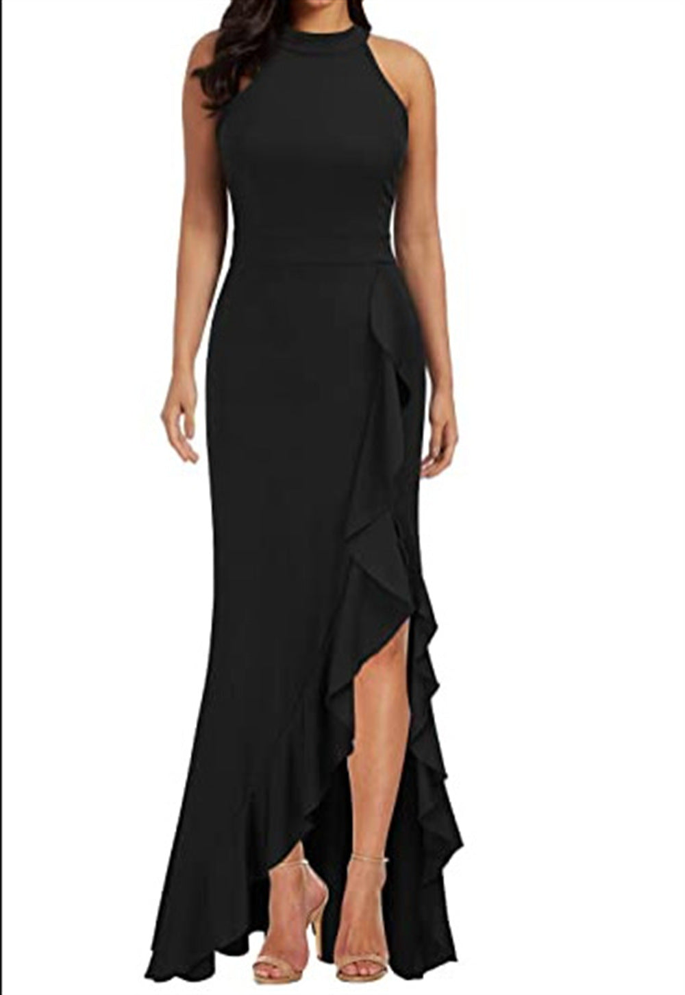 Women's High Neck Split Tight Mermaid Sleeveless Dresses