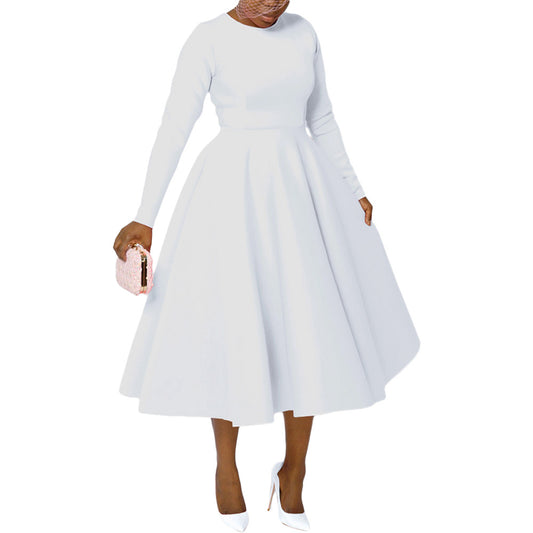 Women's Solid Color Long Sleeve Round Neck Dresses