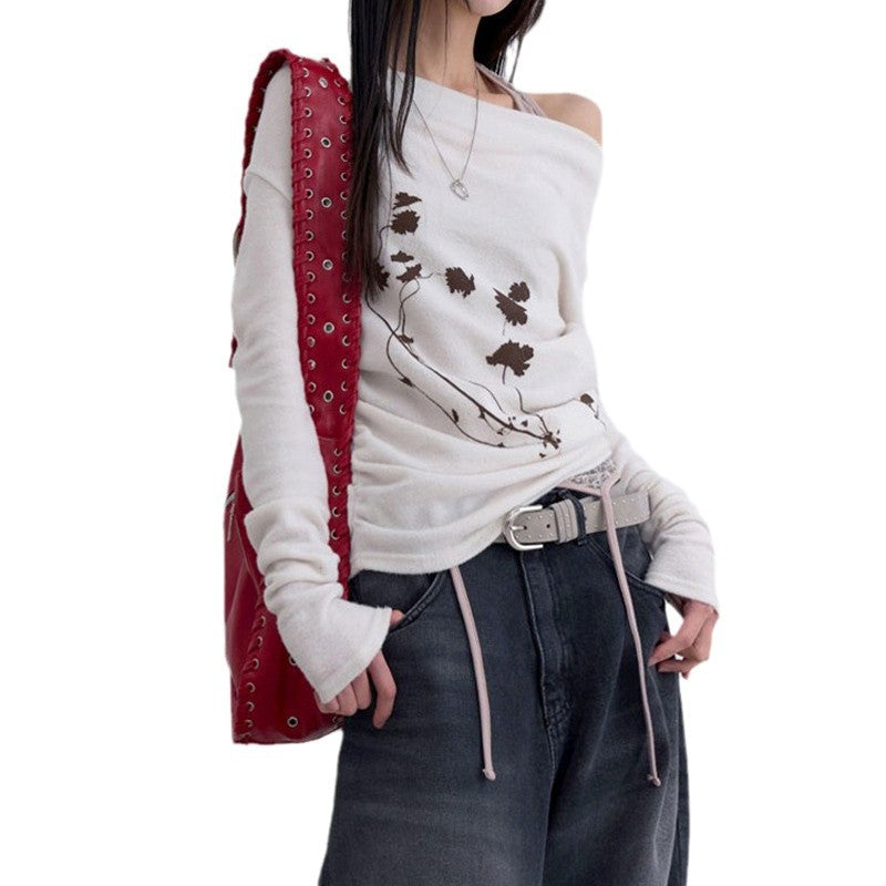 Element Plant Flower Backless T-shirt Personality Blouses