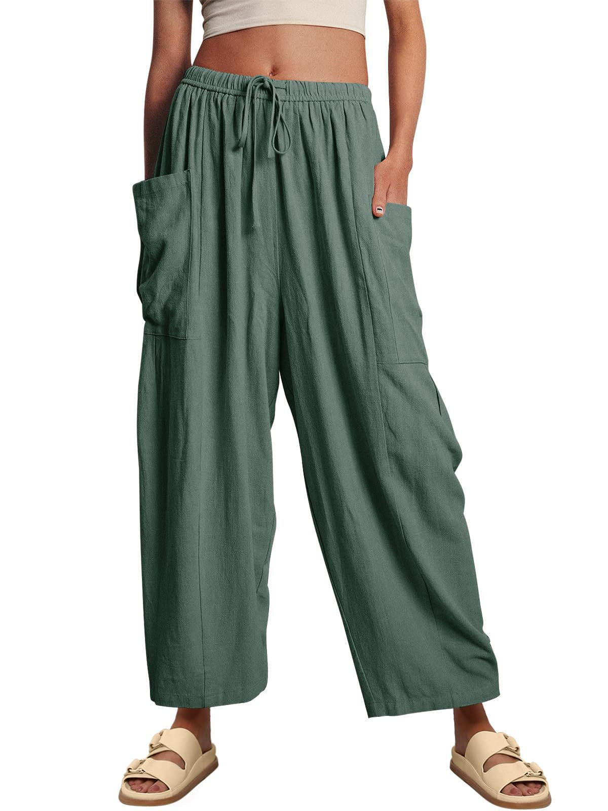 Elastic Waist Pleated Loose Casual Cotton Pants