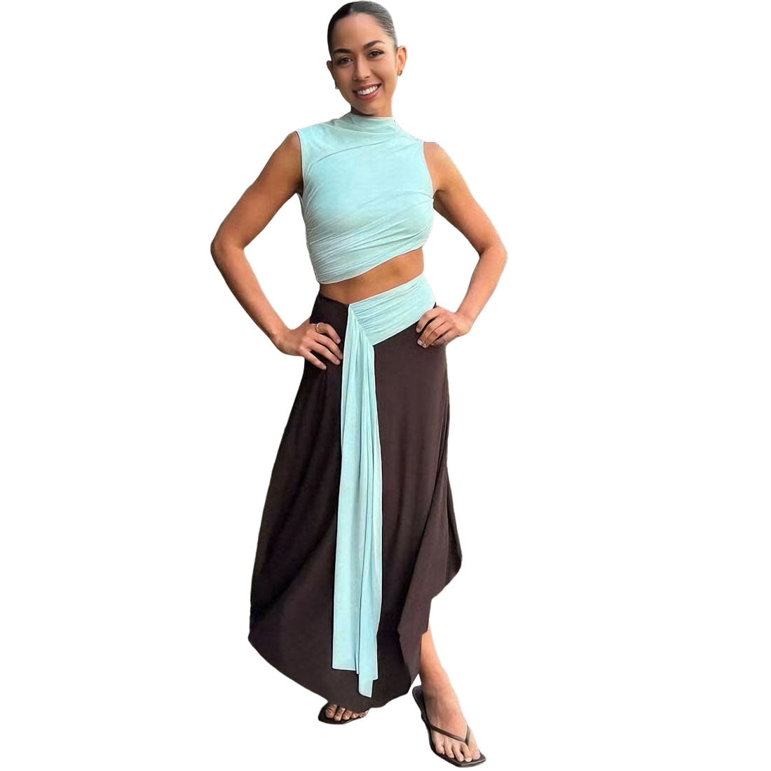 Women's Fashion Sexy Navel Ribbon Sleeveless Stitching Dresses