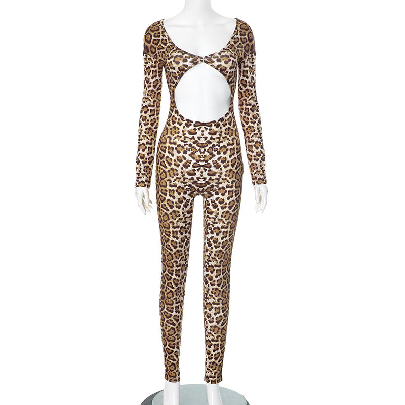 Sexy Hot Personality Trend Leopard Print Long Jumpsuits