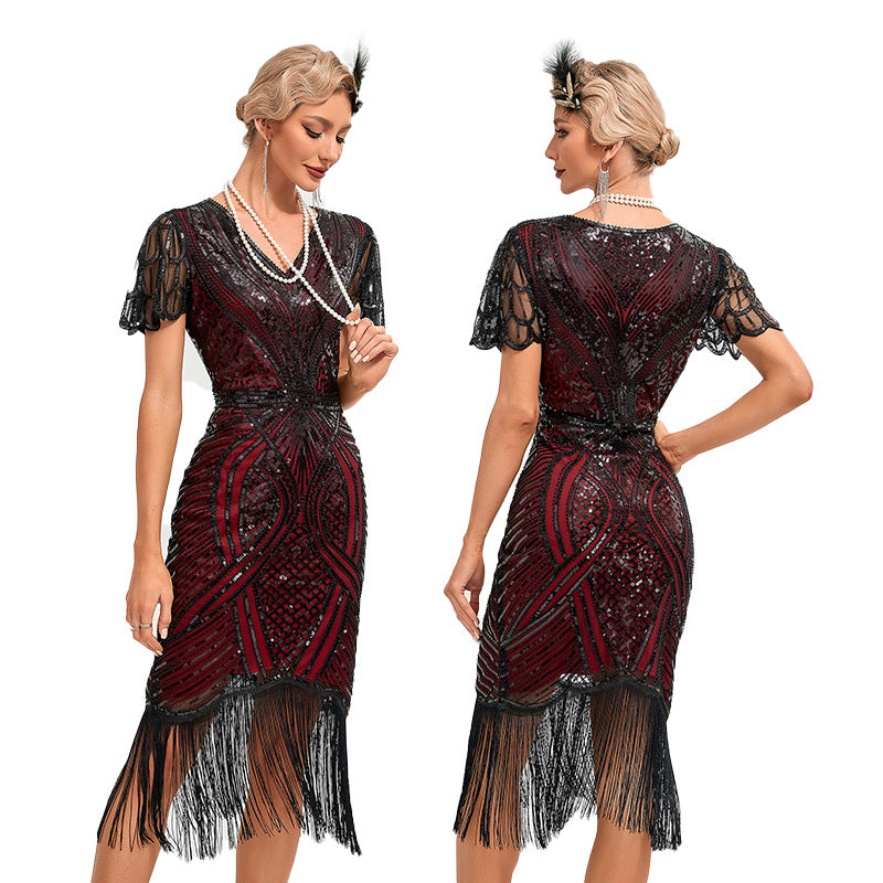 Party Embroidery Tassel Dress Cocktail Sequin Evening Dresses
