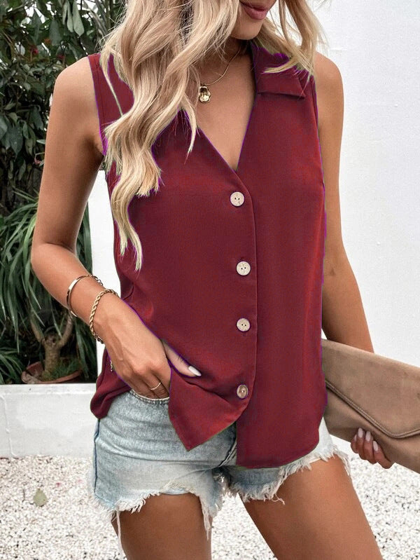 Women's Summer Solid Color Loose Chiffon Shirt Blouses