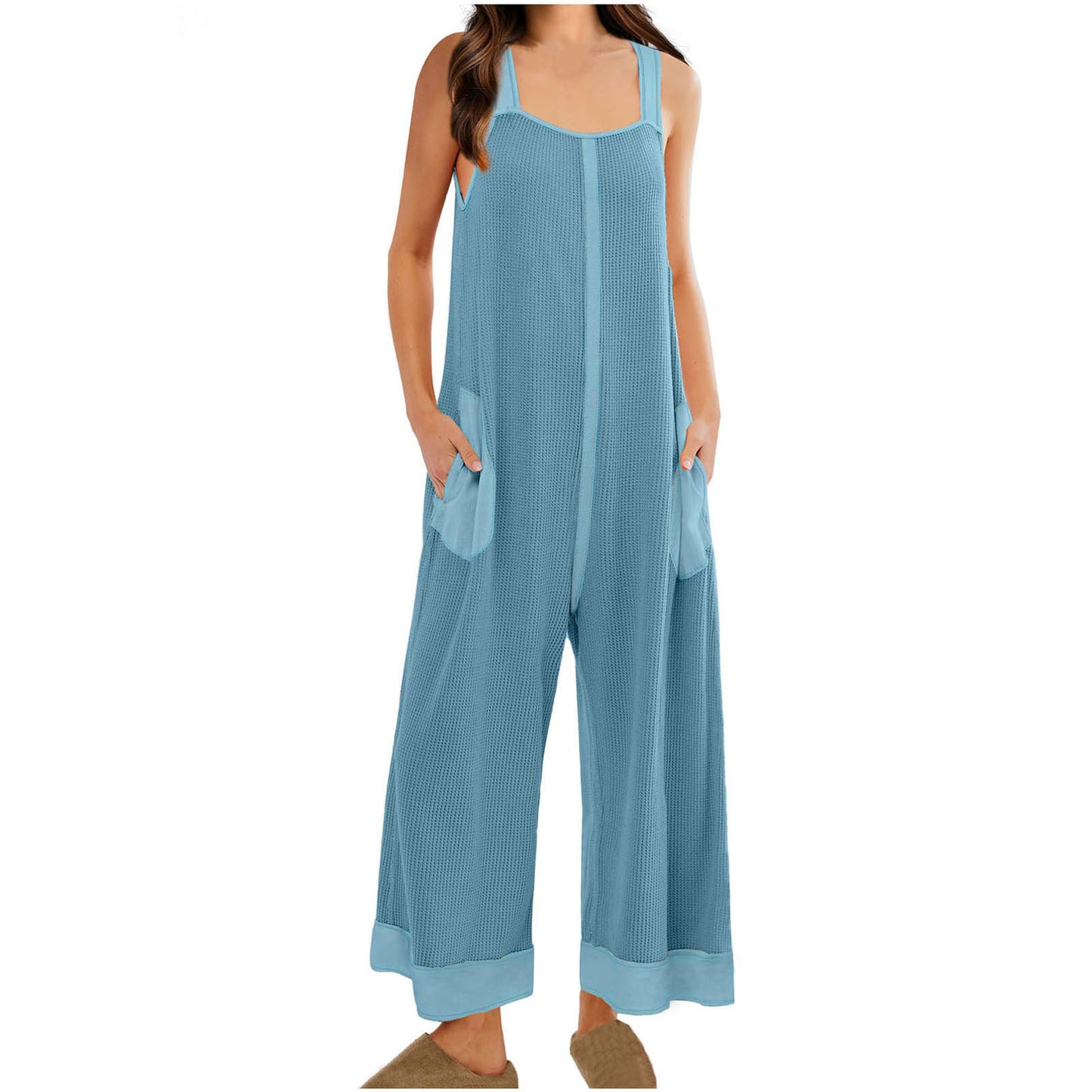 Women's Casual Loose Sleeveless One-piece Stitching Trousers Jumpsuits