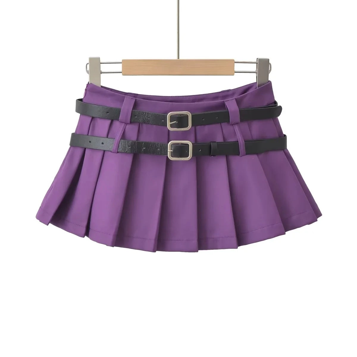 Women's Retro College Style Double Belt Pleated Skirts
