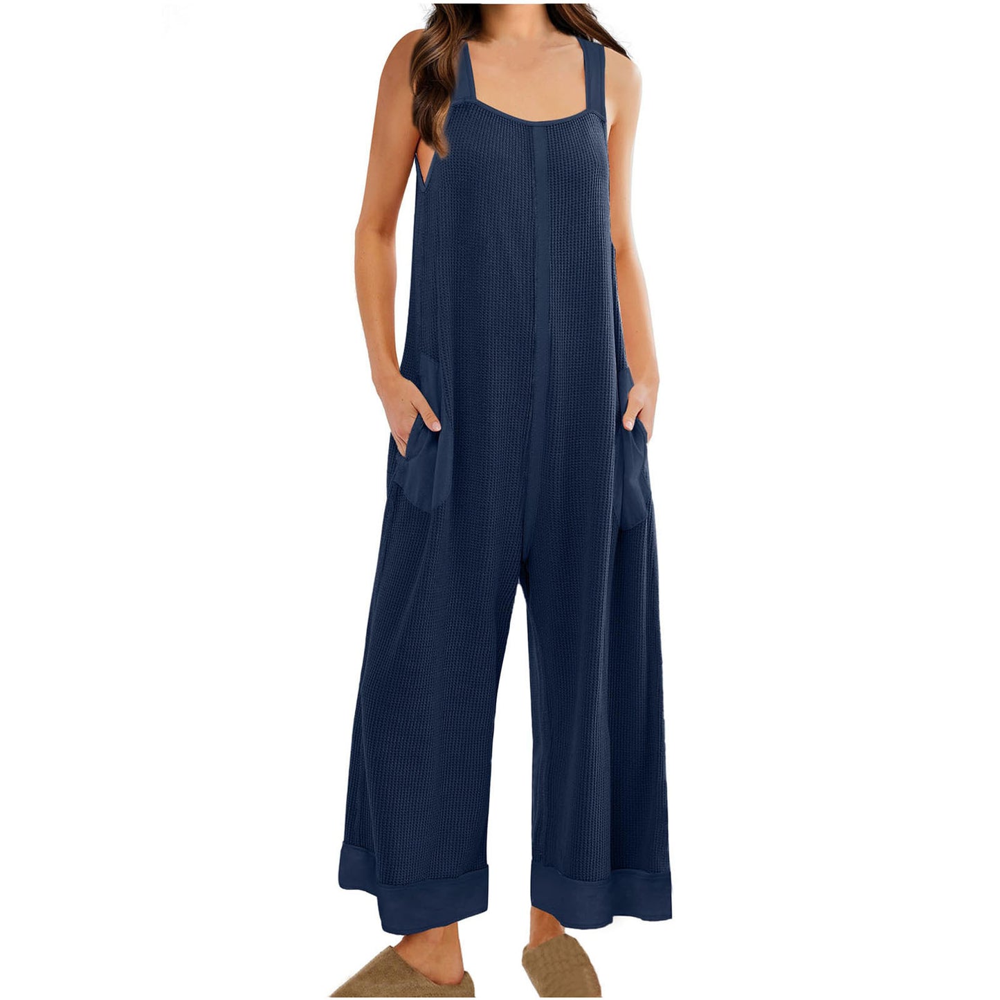 Women's Casual Loose Sleeveless One-piece Stitching Trousers Jumpsuits