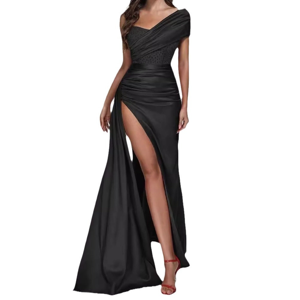 Casual Pleated Loose Long Slit Dress Dresses