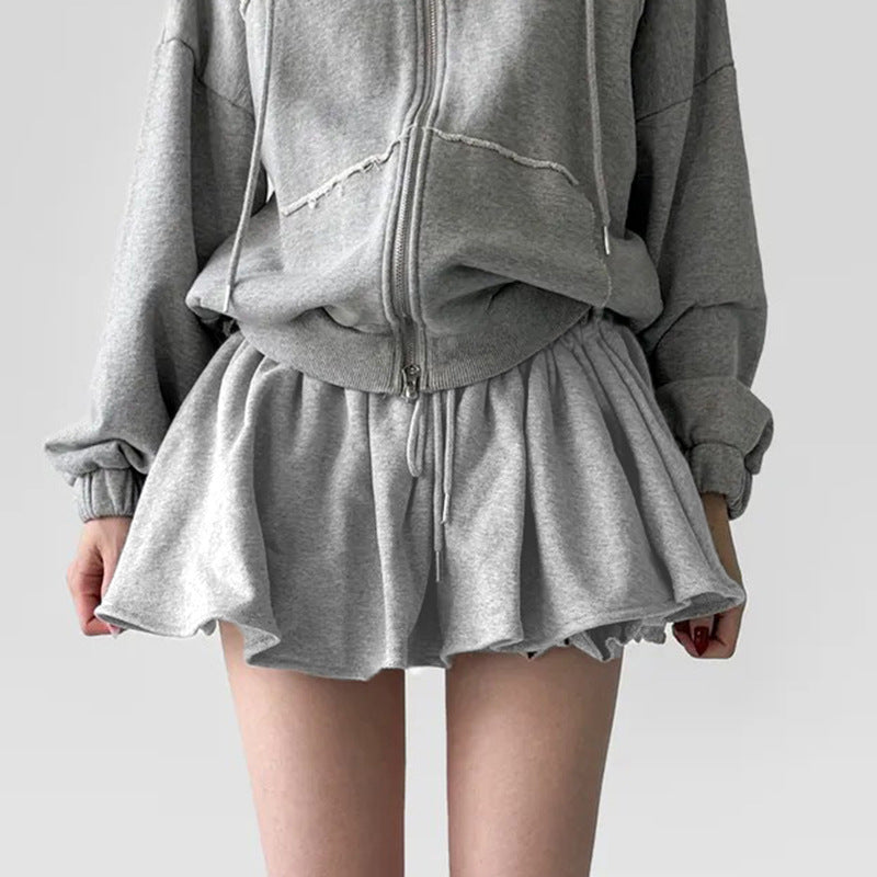 Pure Desire Style Basic Gray Elastic Drawstring Skirts