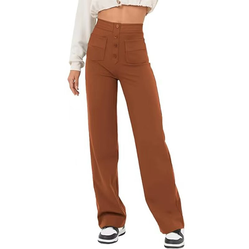 Women's Wear High Waist Button Elastic Loose Pants
