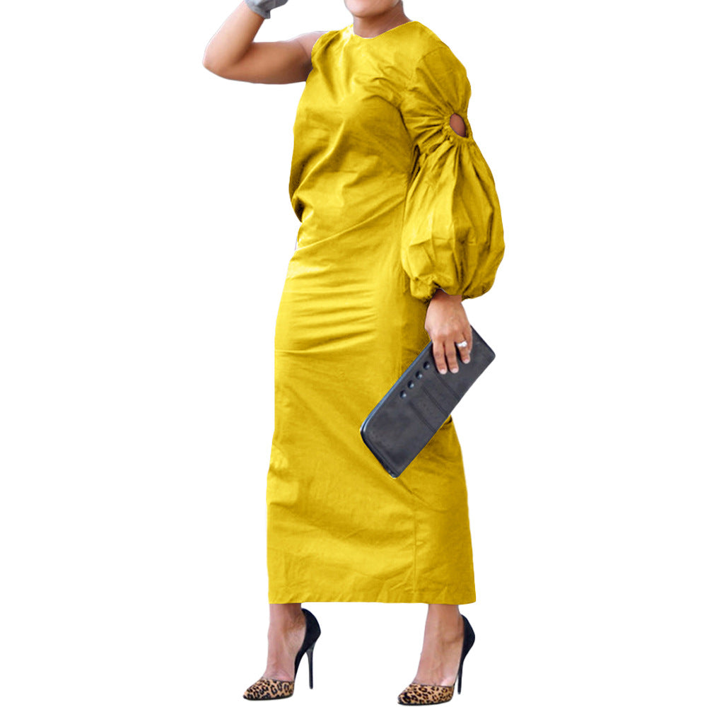 Women's Solid Color Single Sleeve Hollow Out Side Dresses