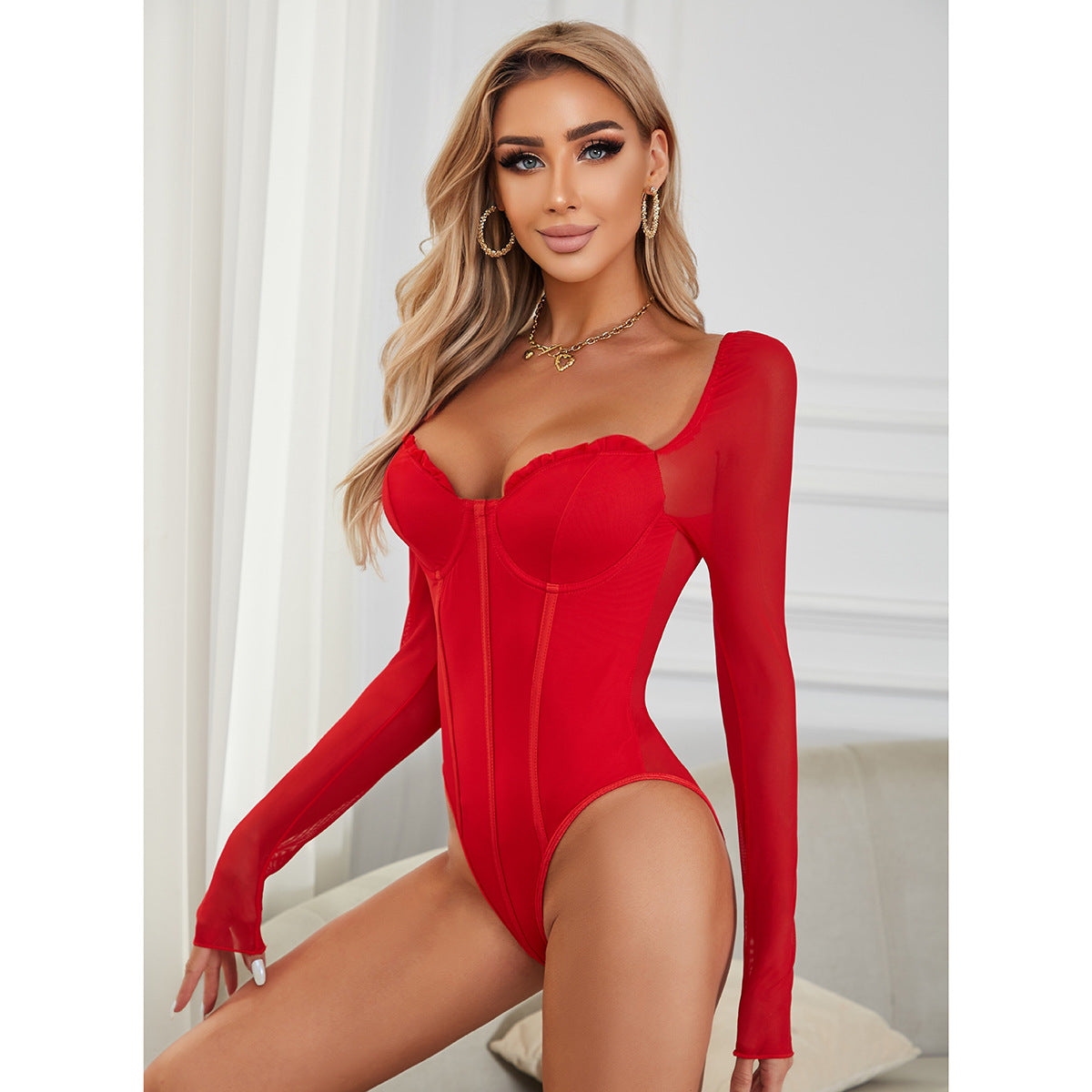 Sexy Mesh Wooden Ear Slim Slimming Jumpsuits