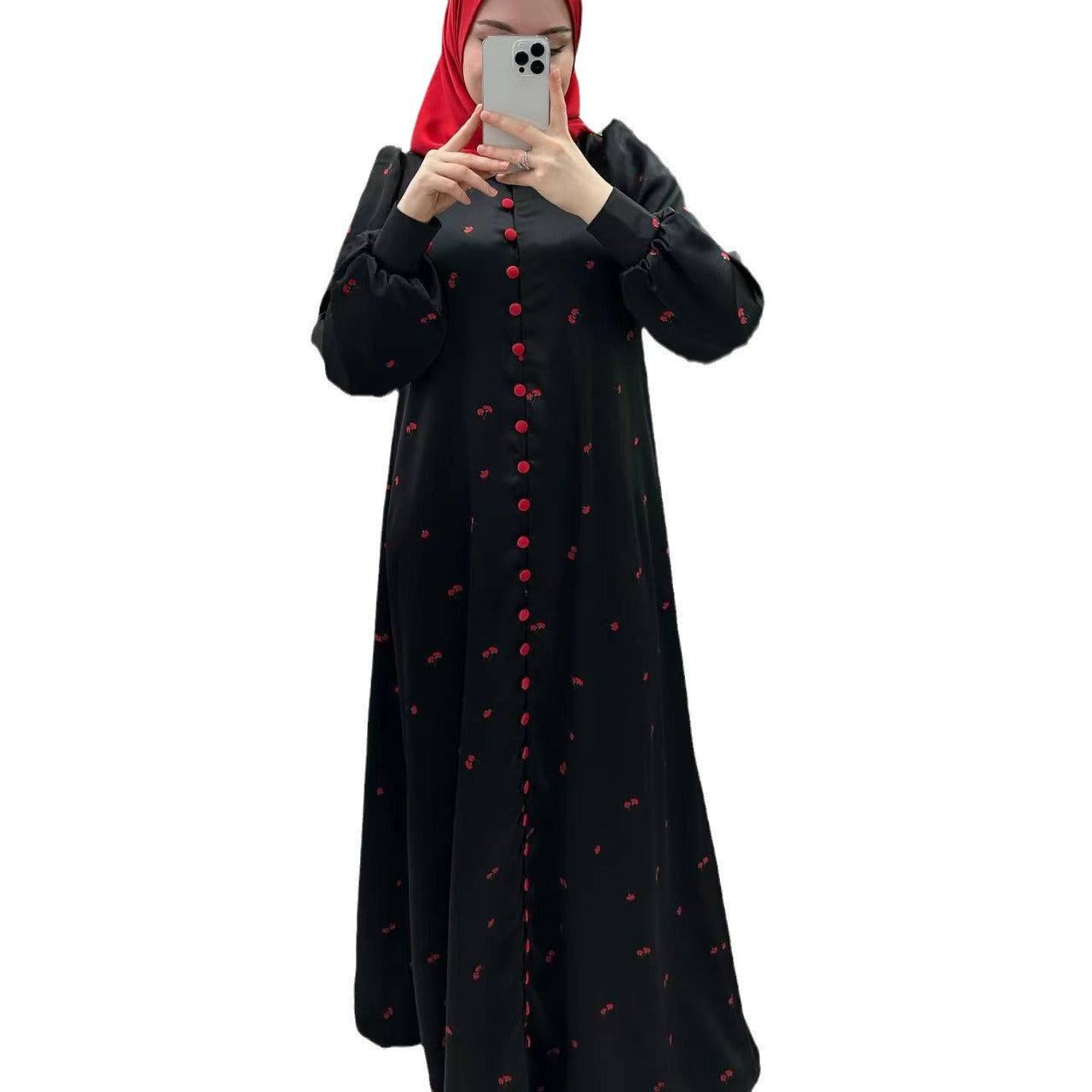 Women's Dress Muslim Style Fashion Print Belt Dresses
