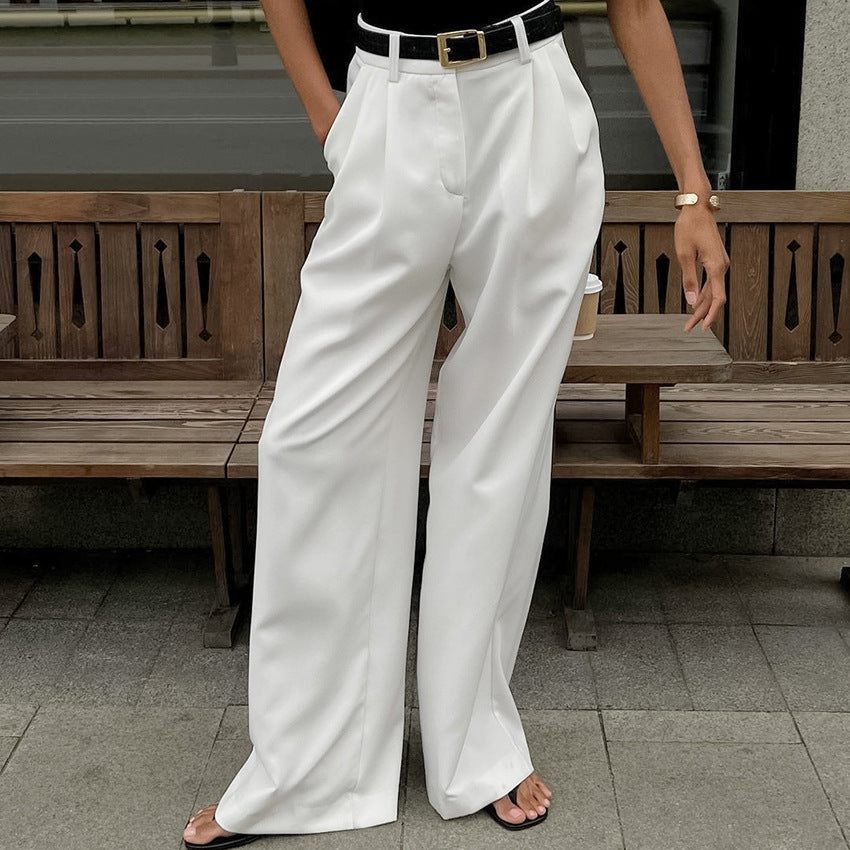 Women's White Temperament Commute Trousers Fashion Casual Pants